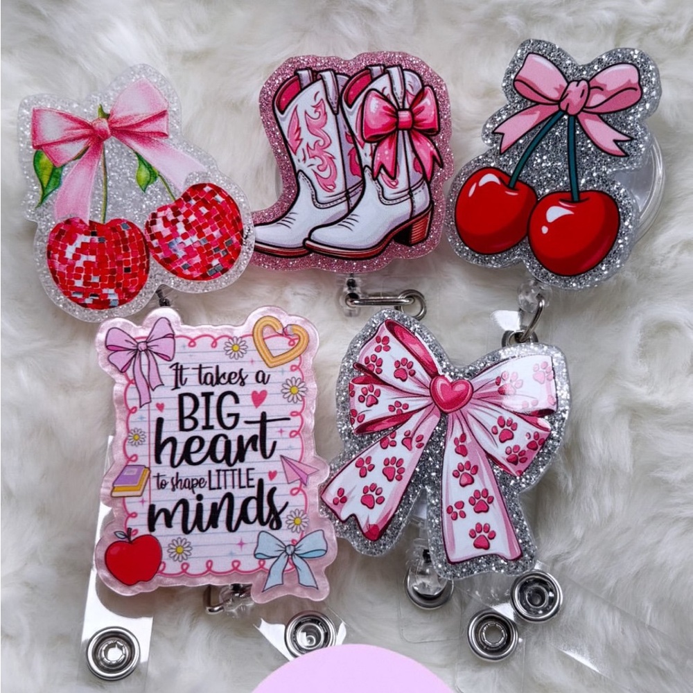 Pink Bow & Cherry Badge Reels